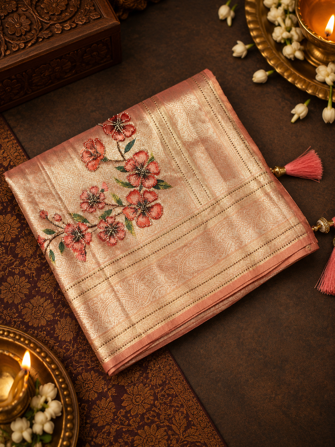 Tissue Bridal Semi Silk  Saree With Work - 902493