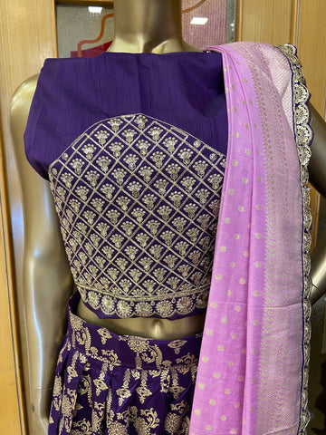 Premium quality semi Banarasi lehenga with zardosi work semi stitched blouse