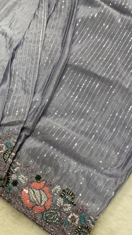 Pure Chinnon Saree with sequence work