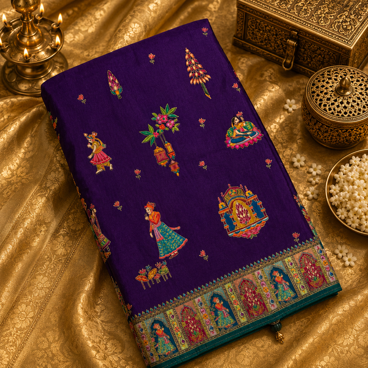 Premium Banarasi Crepe Kalamkari Saree