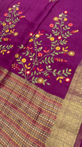 Premium Chanderi With Kaatha Work Saree ✨