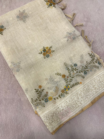 Premium Organza With Embroidery Saree (Peach)