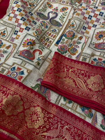 Premium Banarasi Crepe silk Saree With Appliqué Work