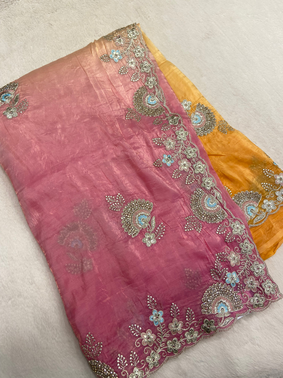 Designer Chinnon Saree With Work