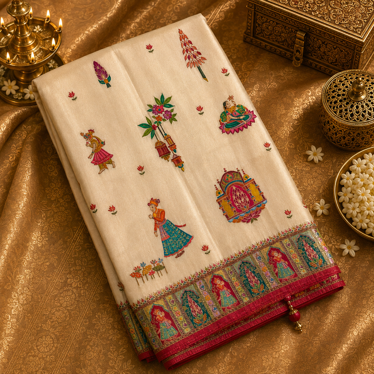 Premium Banarasi Crepe Kalamkari Saree