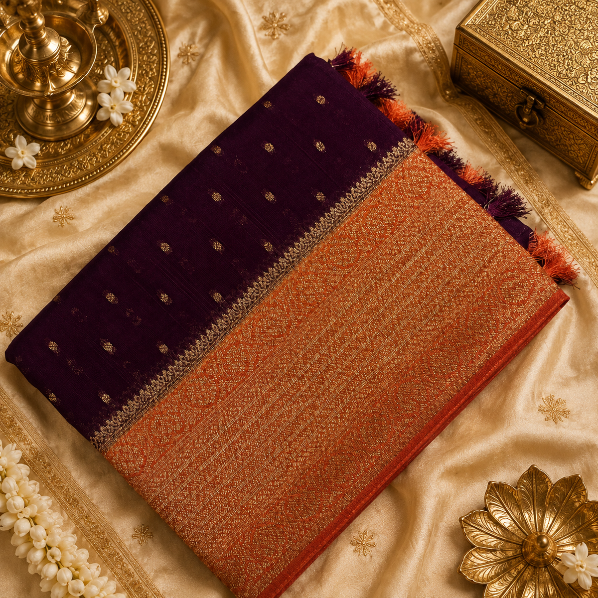 Premium crepe Tussar saree- Winish purple