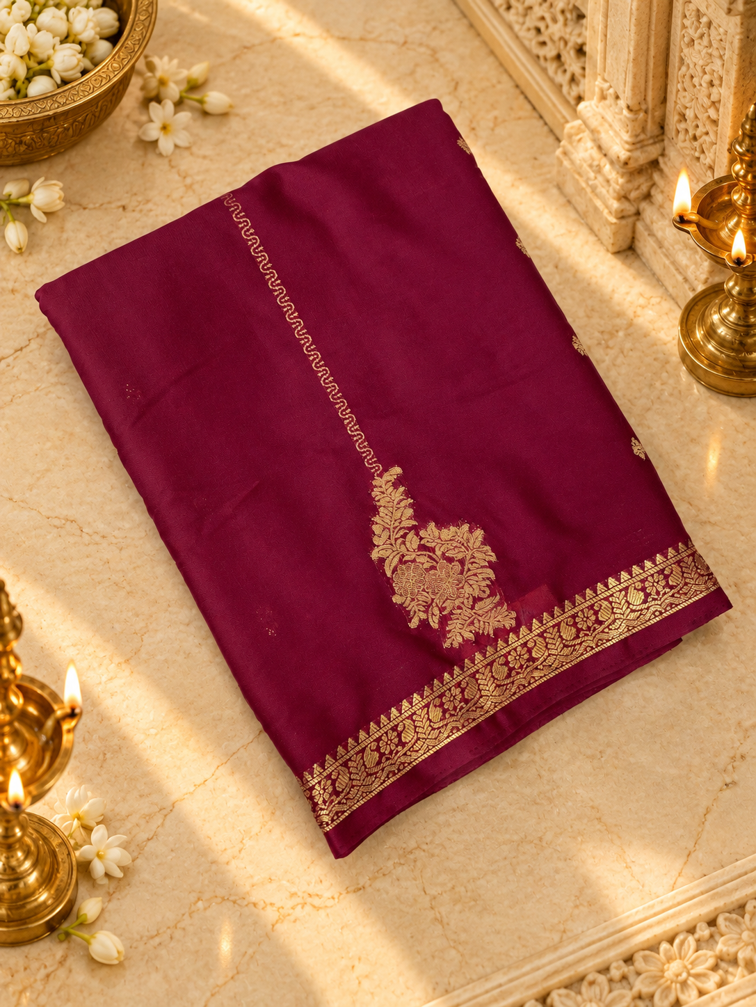 Premium Crepe Silk Saree (Wine)- 902377