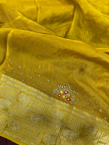 Pure crepe chinnon saree with cutdana work