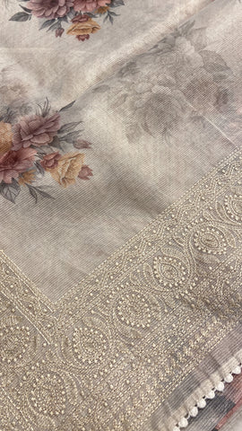 Premium soft digital print embroidered organza