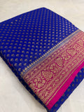 Pure crepe khaddi Banarasi saree- Silk mark certified- Royal Blue