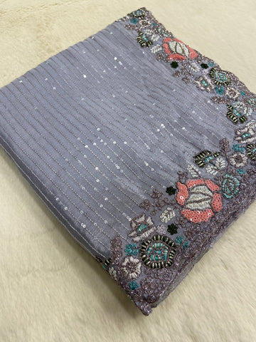 Pure Chinnon Saree with sequence work