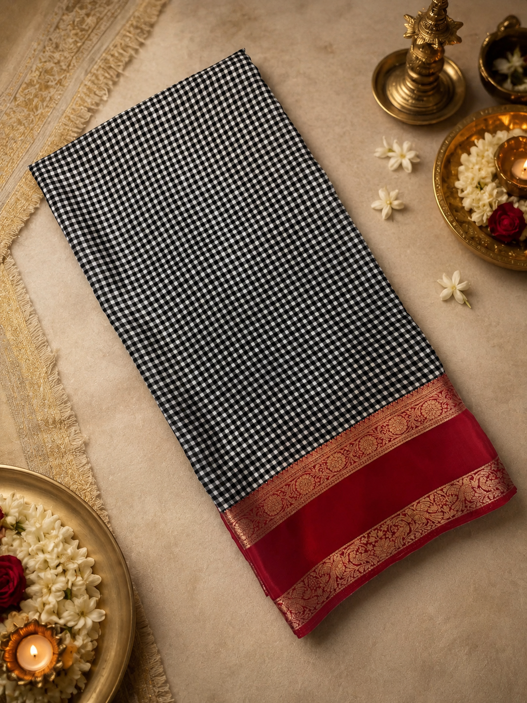 Pure  Mix Mysore Crepe Silk Saree in gingham checks