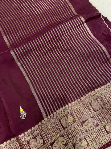 Pure crepe chinnon saree with cutdana work