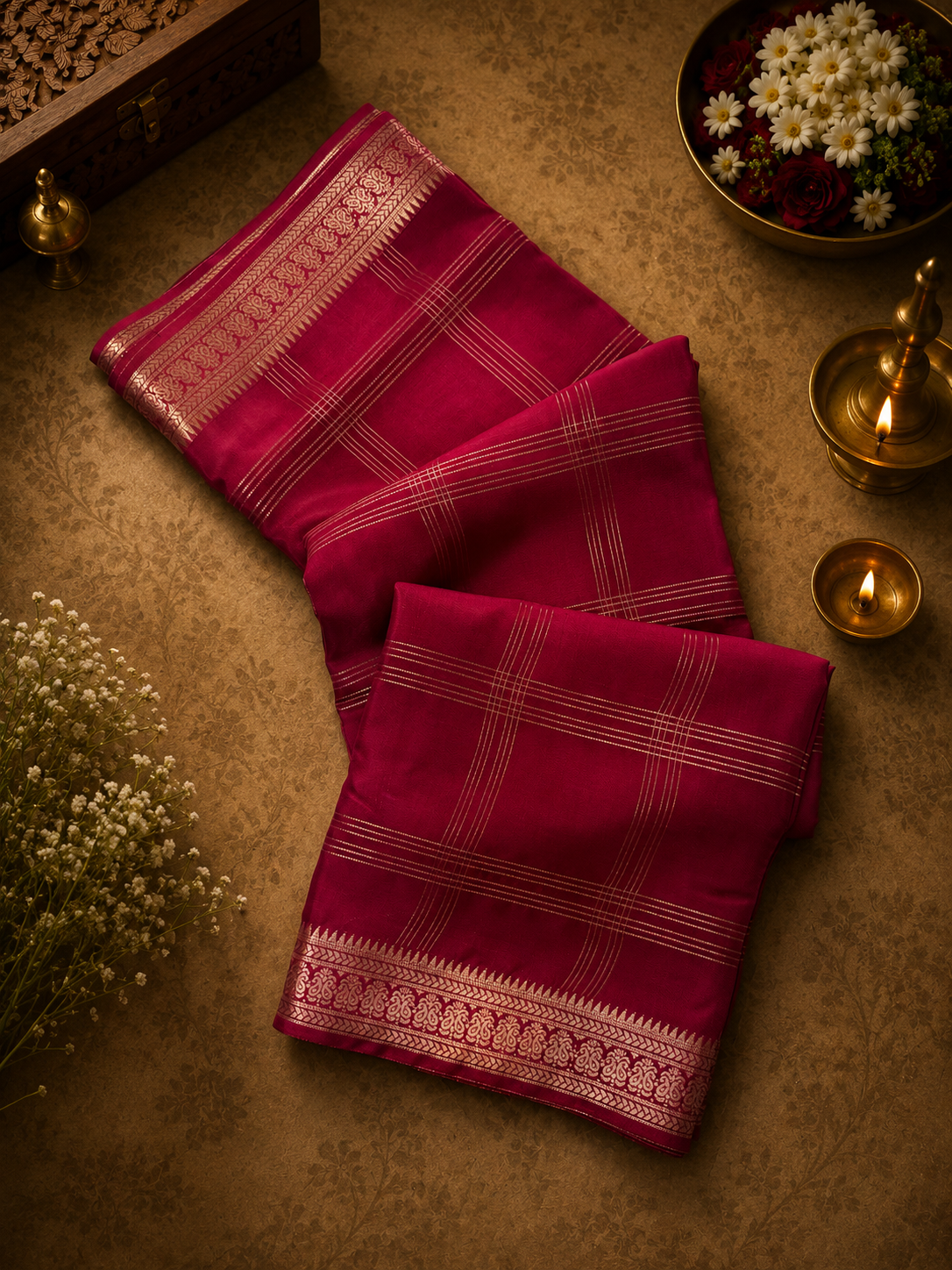Pure Mix Mysore Crepe Silk Saree- Maroonish wine