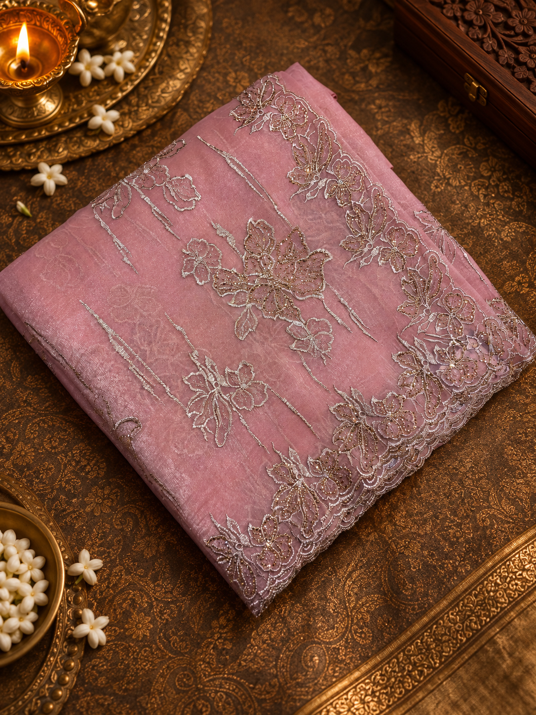 Premium Organza Saree (peach)