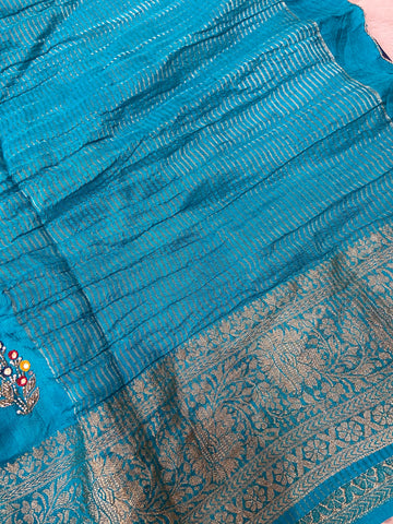 Pure crepe chinnon saree with cutdana work