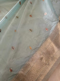Premium quality semi Paithani silk by Organza- Aqua Blue- 902472
