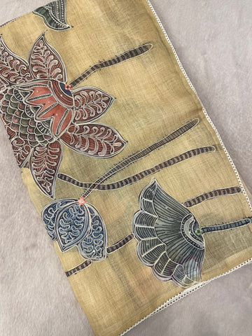 Premium Linen Tissue Saree With Applique Work