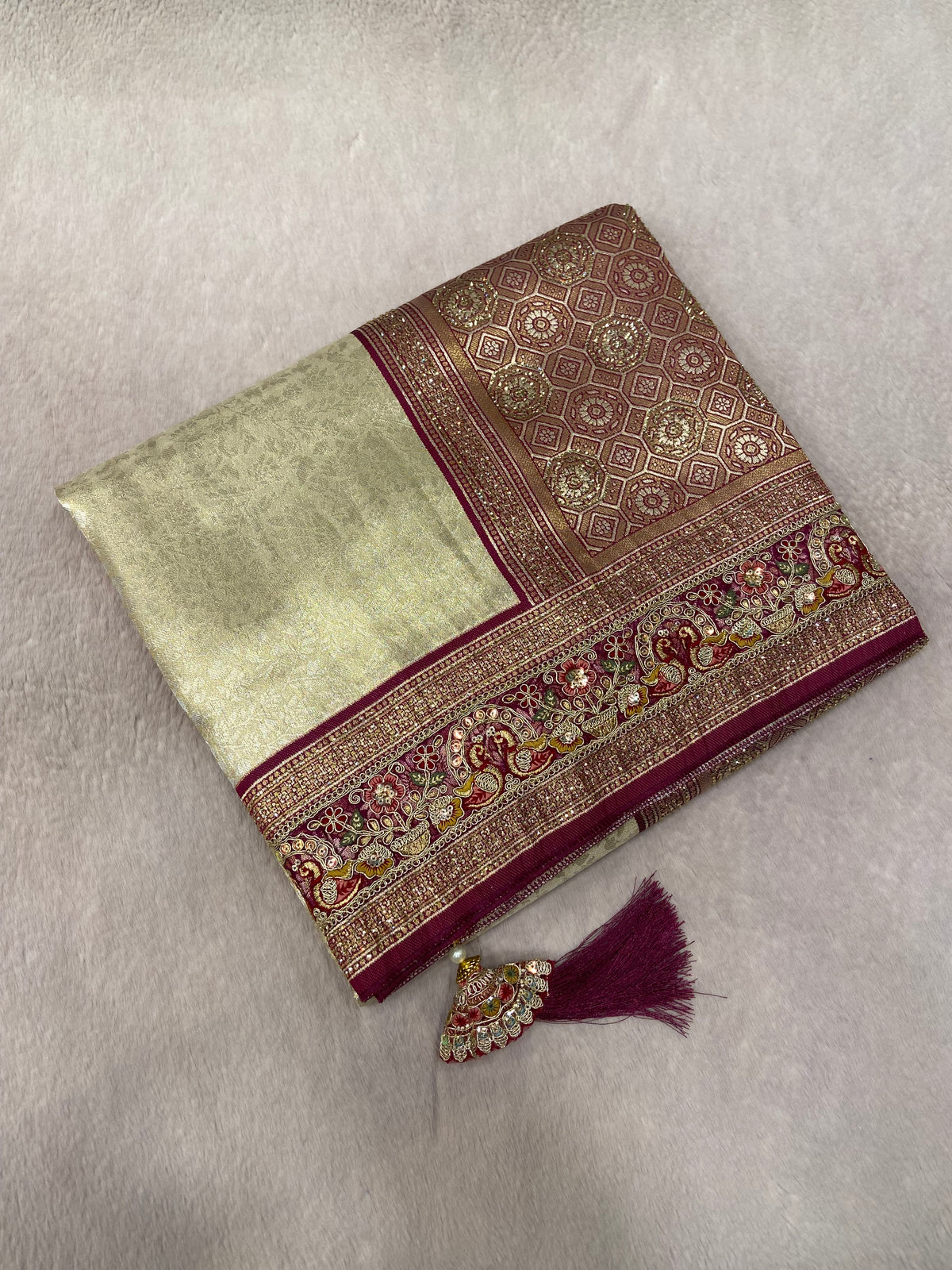 Tissue Bridal Semi Silk With Swarovski Work