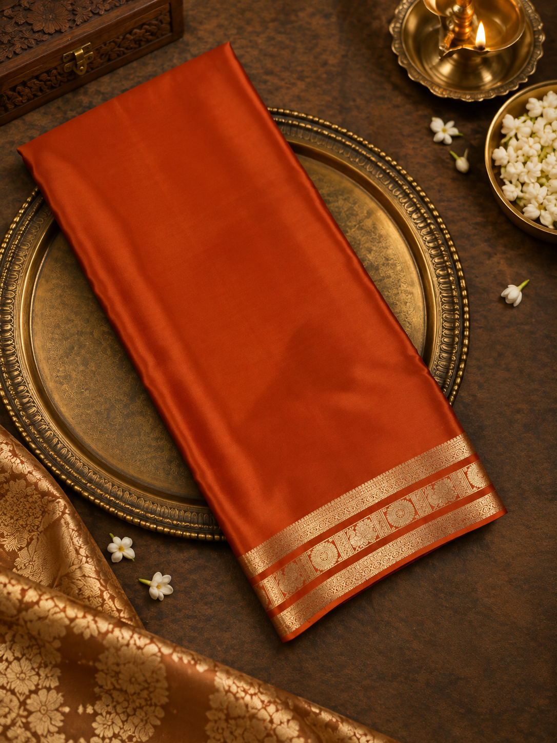 Pure Mix Mysore Crepe Silk Saree- 902032 Rust Orange