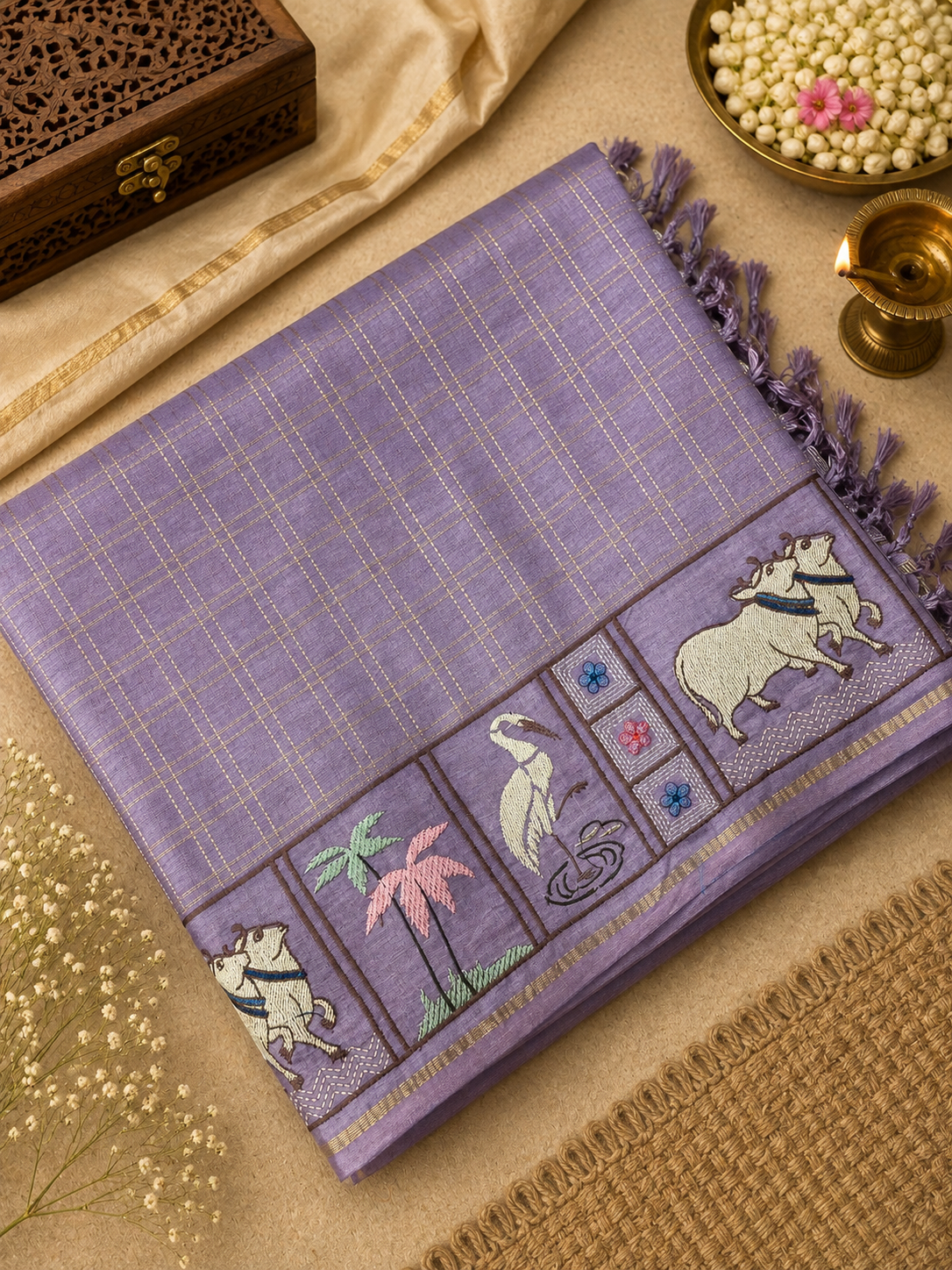 Premium Tassar Saree With Pichwai Work