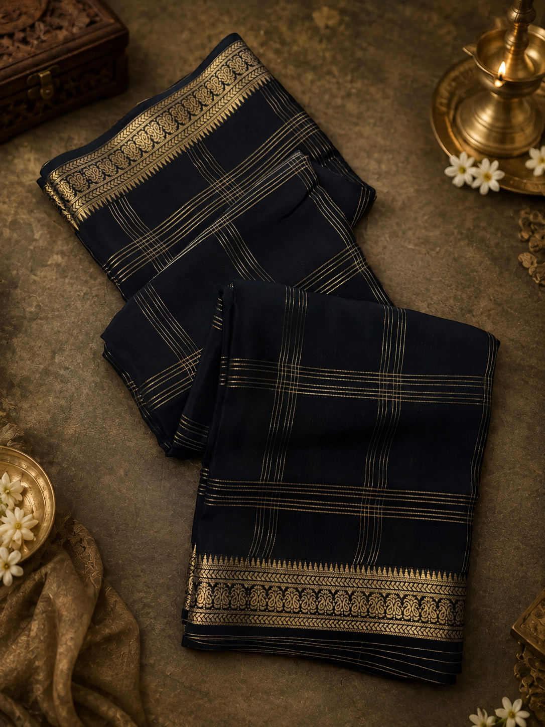 Pure Mix Mysore Crepe Silk Saree- Black