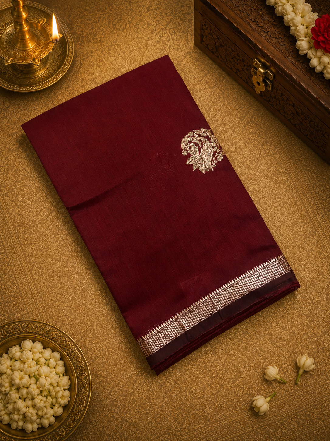 Premium Indori Silk Saree (Brown)