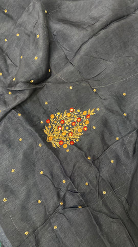 Pure crepe chinnon saree with cutdana work