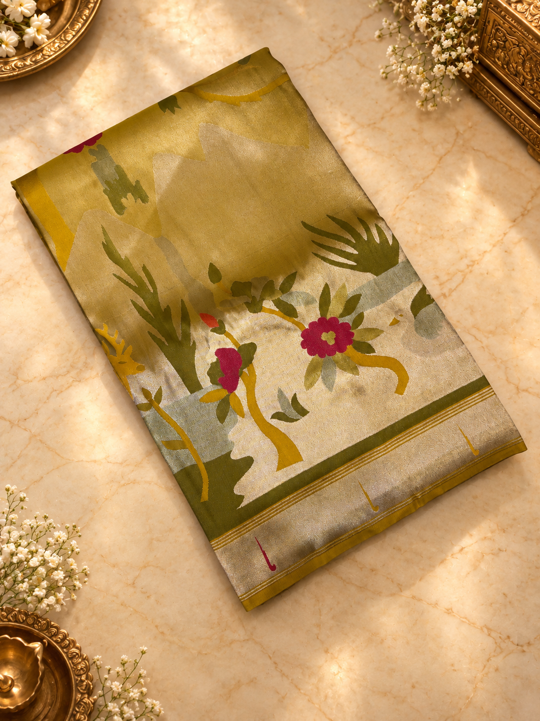 Premium Quality Tissue crepe silk in Paithani - 902691
