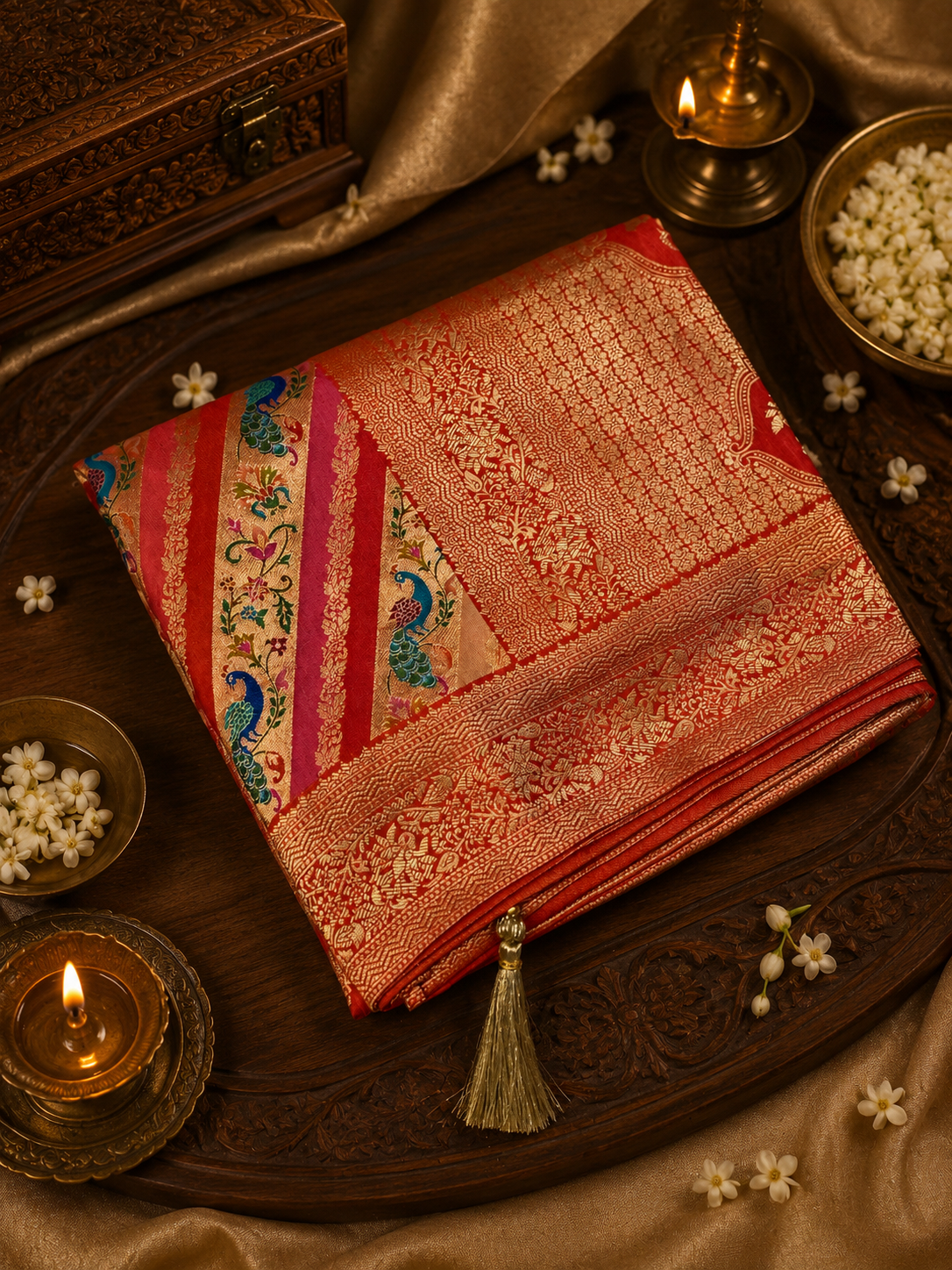 Premium Banarasi Crepe Kalamkari Saree