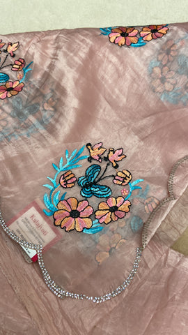 Pure Paper Crush Organza Saree (Peach)