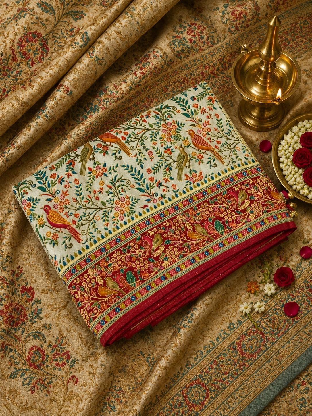 Premium Banarasi Crepe Kalamkari Saree