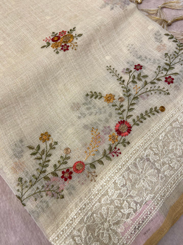 Premium Organza With Embroidery Saree (Peach)