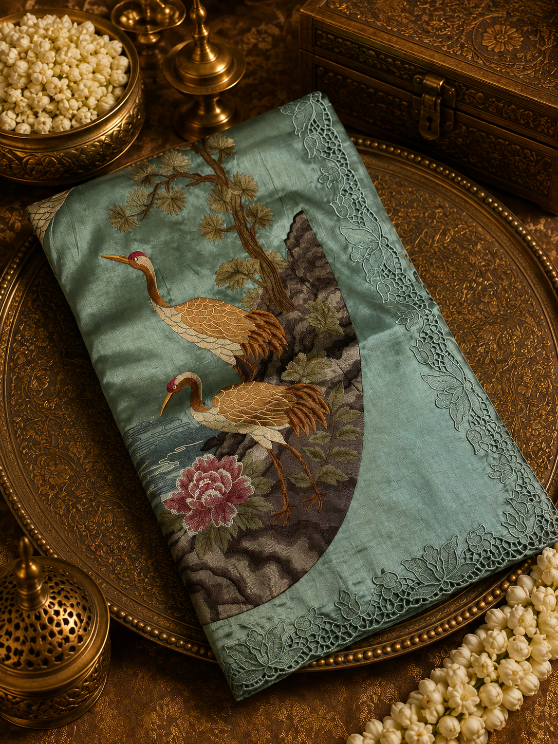 Premium quality soft chinnon saree with thread embroidery