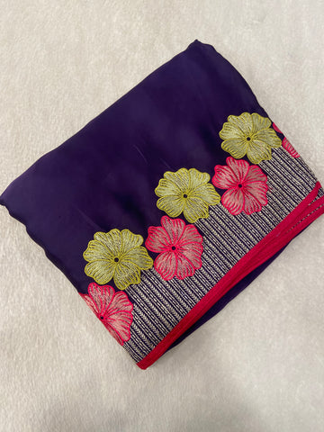 Premium Flora Crepe Silk Saree With Embroidery Border