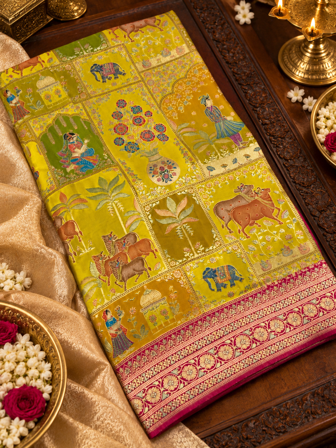 Premium Banarasi Crepe Kalamkari Saree - 902655