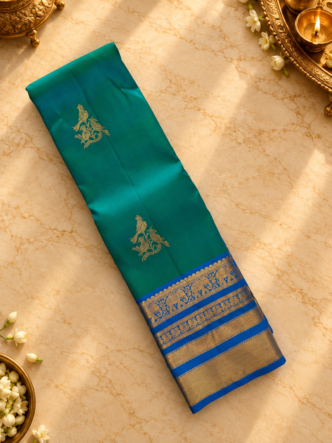 Pure 1G gold zari handloom Kanjeevaram Silk Saree- Silk mark certified- PS2398