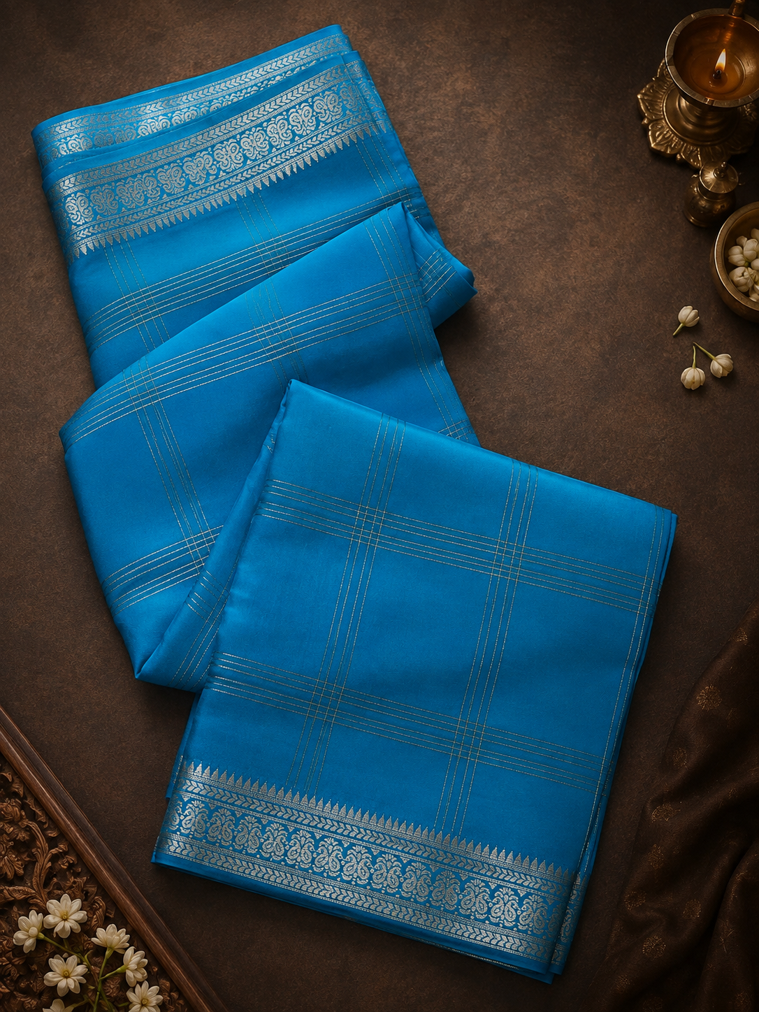 Pure Mix Mysore Crepe Silk Saree- Sky blue