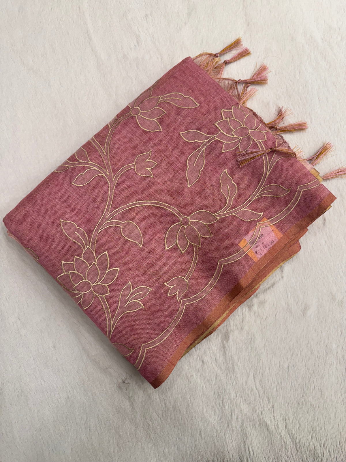 Pure Linen Organza Saree with Appliqué work (Pink)