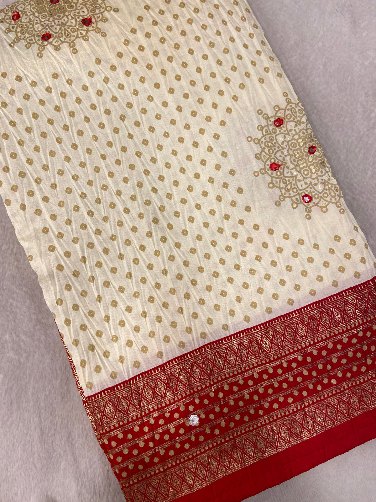 Premium Semi Gajji Modal Silk Saree (Off White)