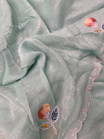Premium Crush Organza Saree 💚