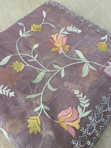 Premium Crush Organza Saree (Lavender)