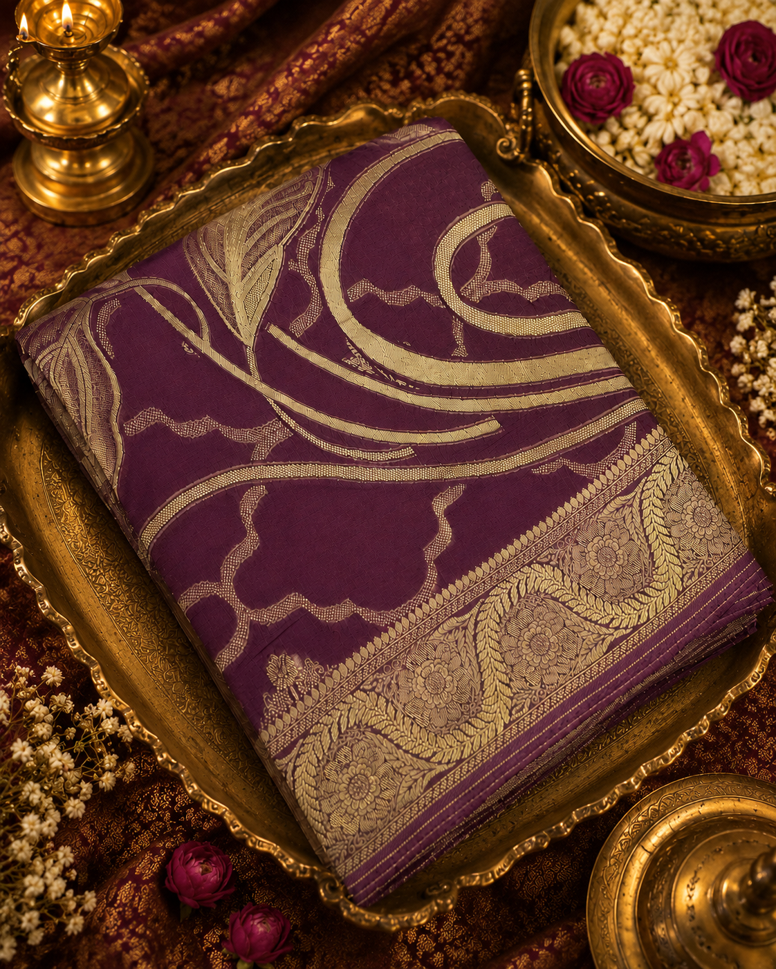 Premium Crepe Chinnon Saree (Dark)