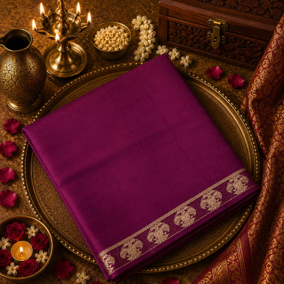 Premium Crepe Semi Mysore Silk Saree (Wine)