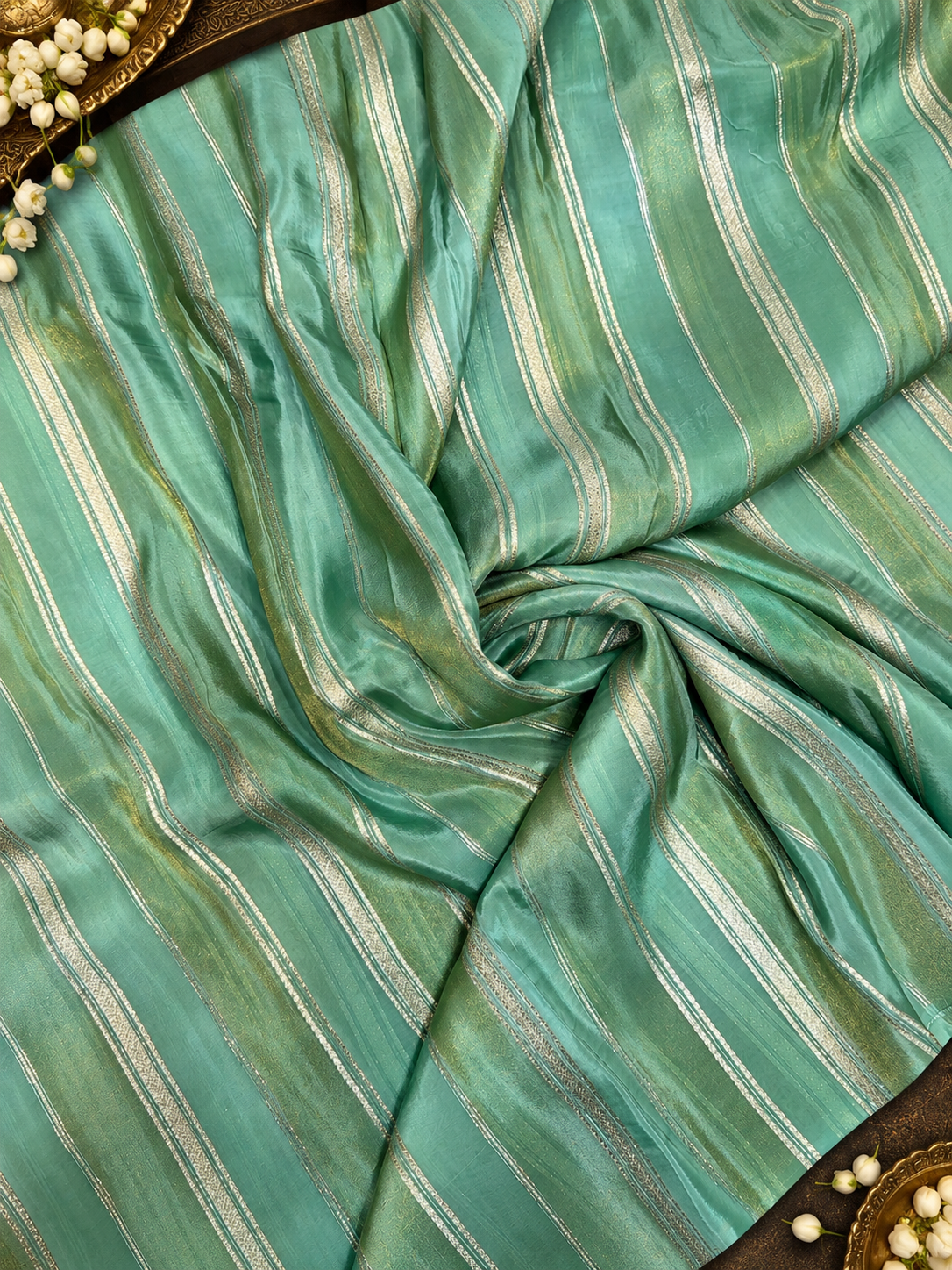 Pure Chinnon crepe Saree- 902563 Pastel green