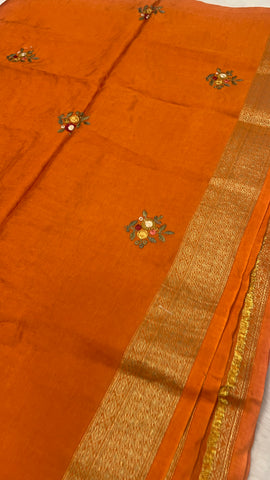Premium Chanderi With Kaatha Work Saree ✨