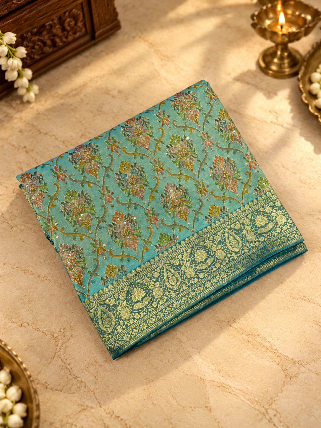 Premium Banarasi Crepe Silk Saree With Appliqué Work - 902823