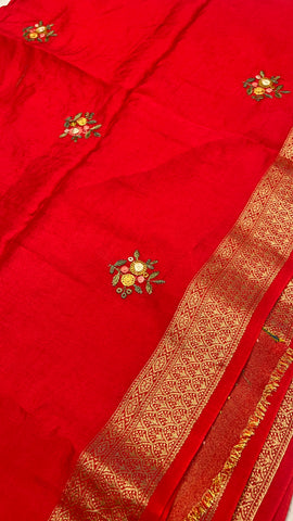 Premium Chanderi With Kaatha Work Saree ✨
