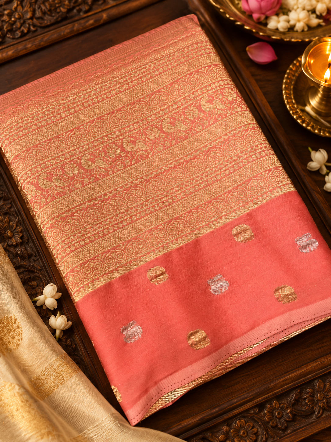 Premium Crush Georgette Saree (Peach)- 902506