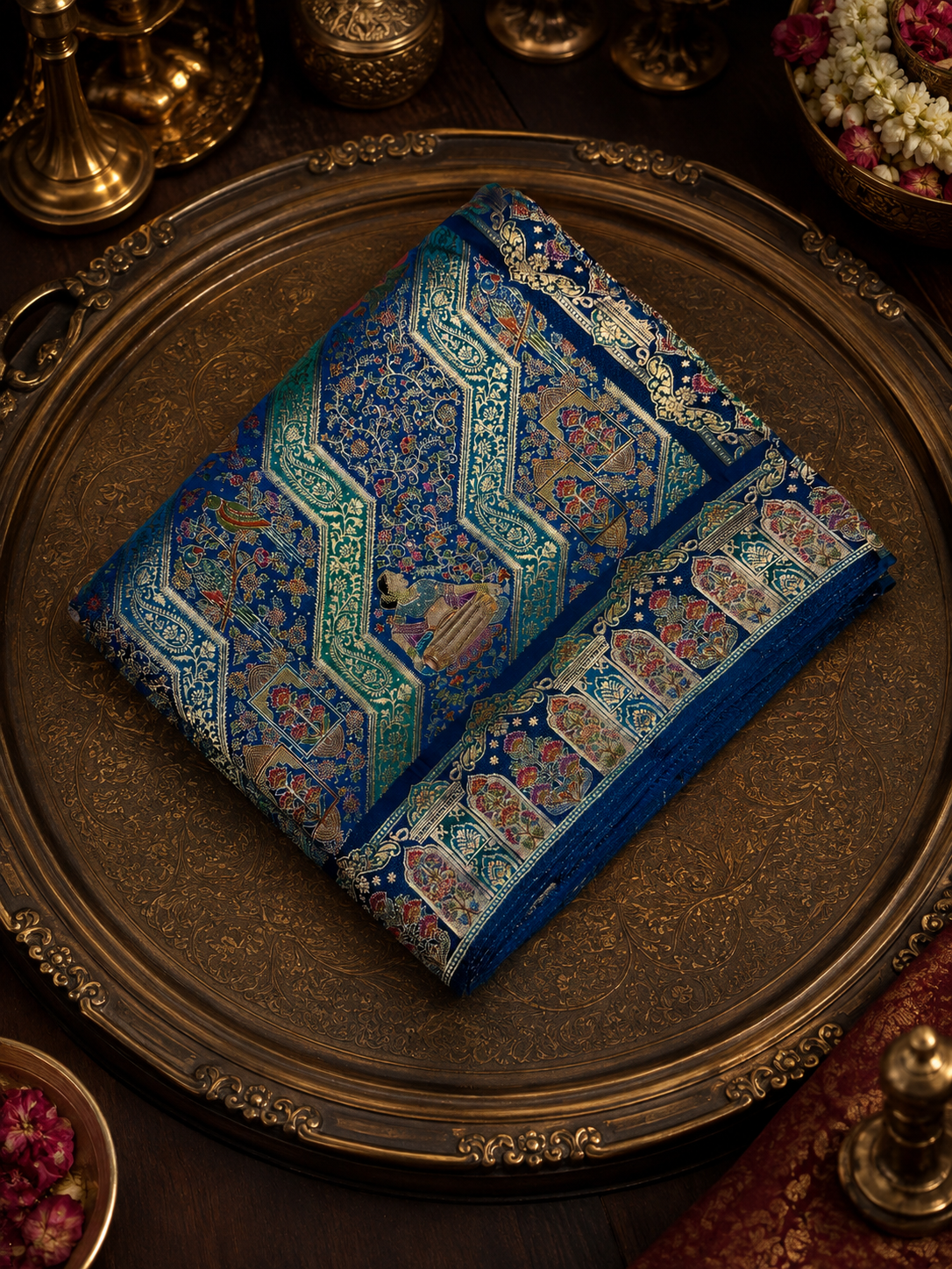 Premium Banarasi Crepe Kalamkari Saree